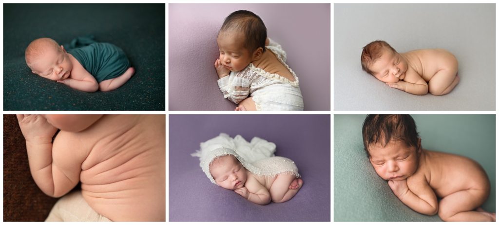 Collage of newborn pictures in bum up pose