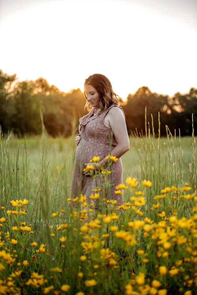 maternity session in flower field