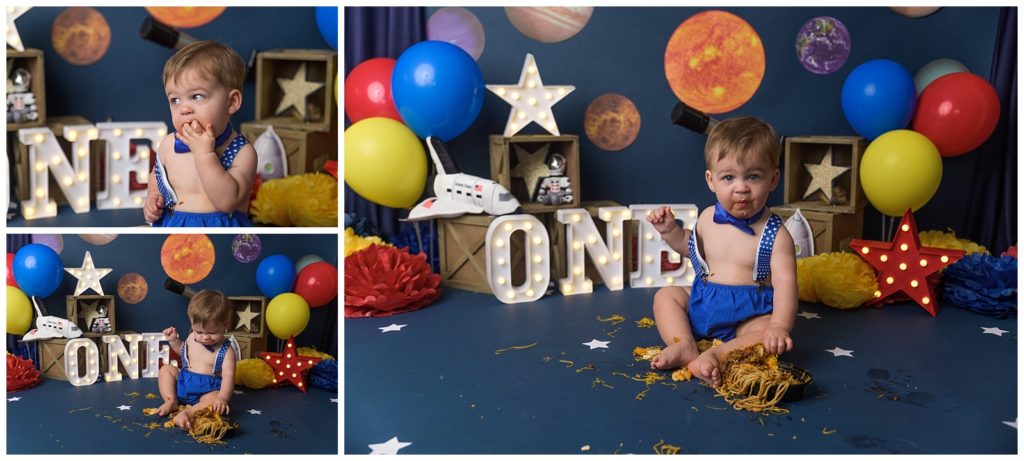 space themed first birthday photography