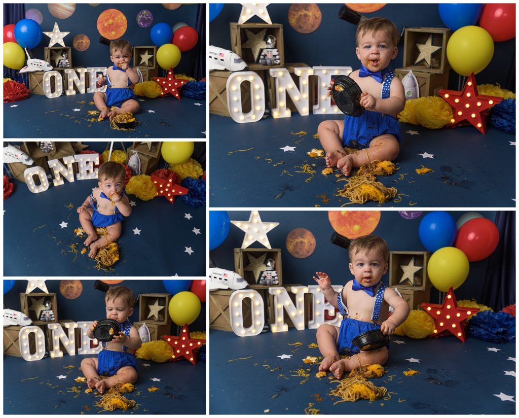 space theme first birthday photography