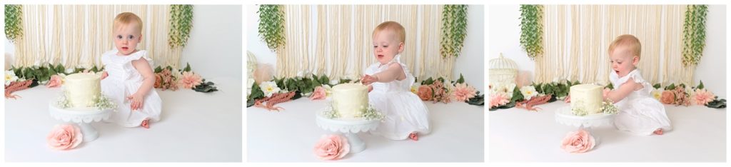baby girl neutral color cake smash