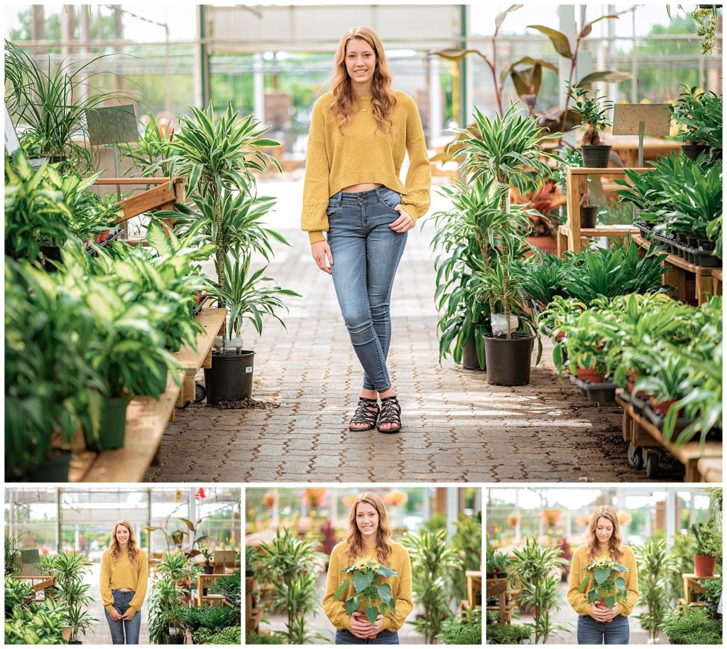 senior session with plants