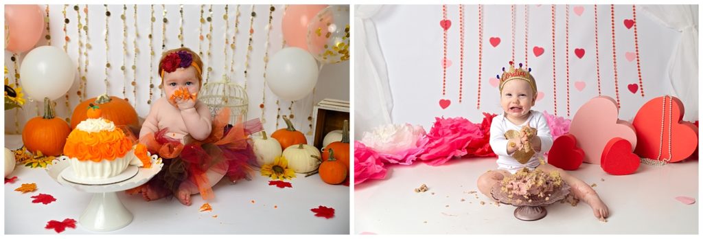 fall and valentines day cake smash