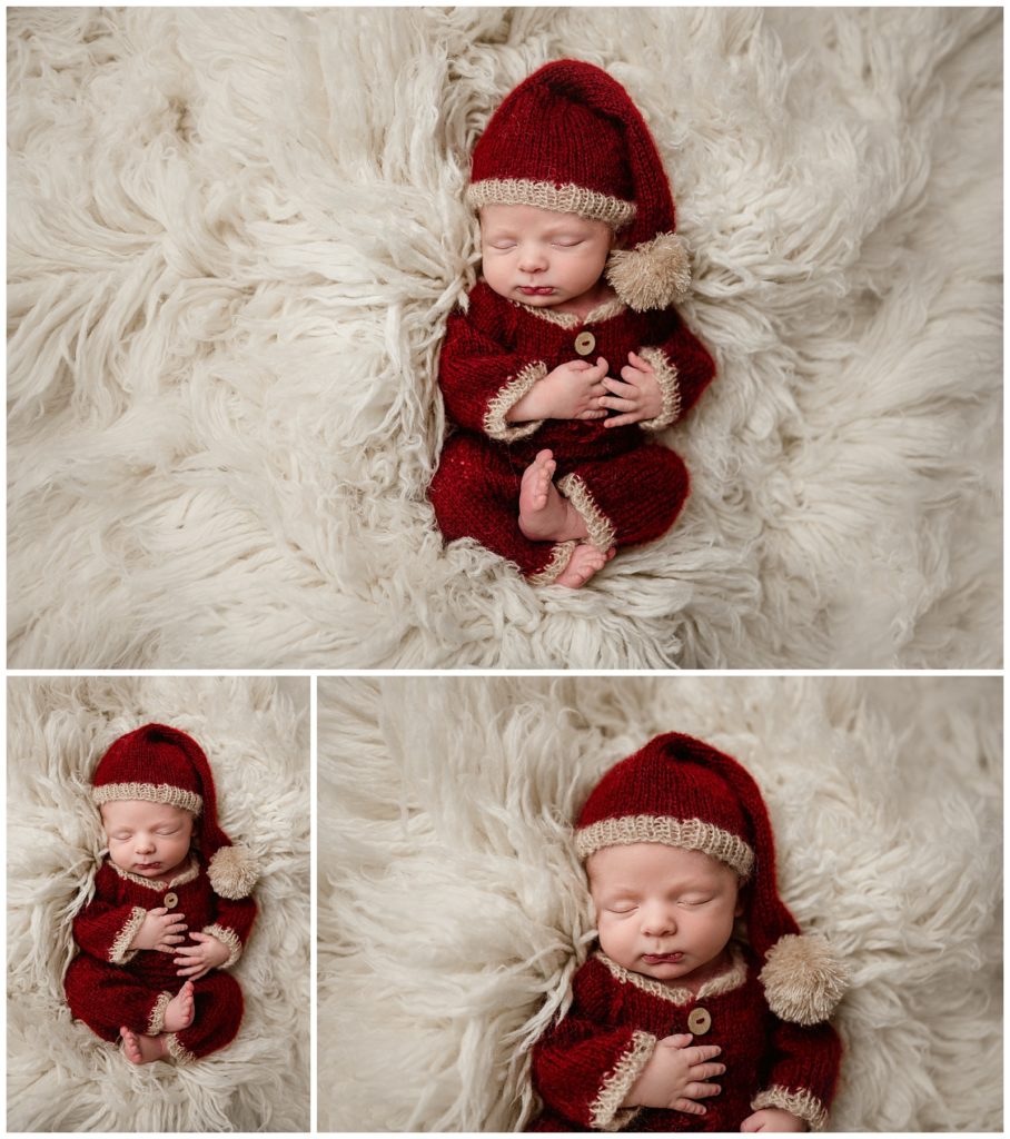 newborn baby boy in santa suit