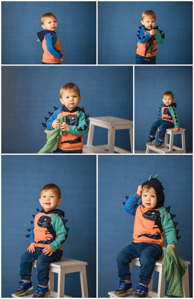 18 month old boy photo session on blue