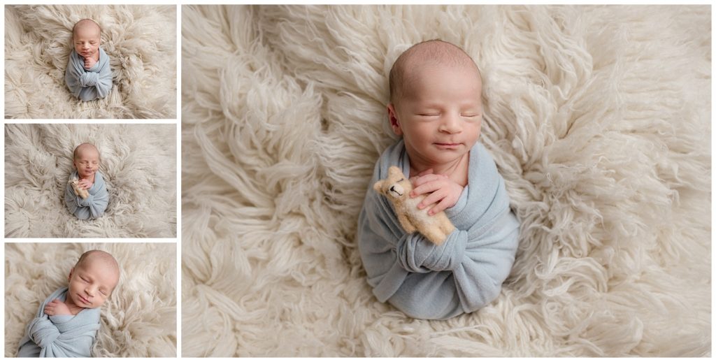 swaddled boy at newborn photography session