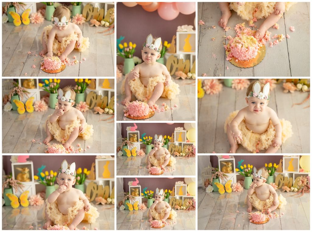 some bunny is one cake smash with baby girl