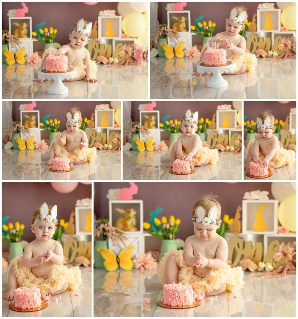 baby girl cake smash session some bunny is one