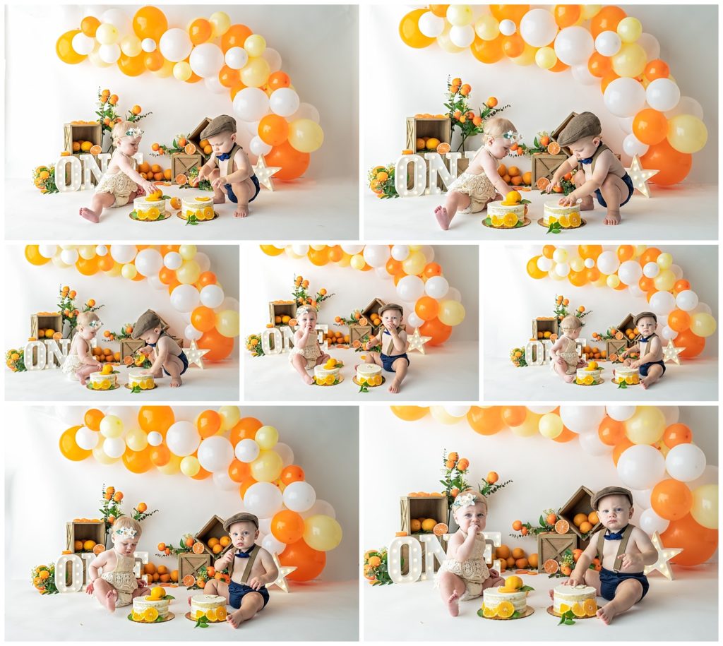 two babies cake smash little cutie orange themed