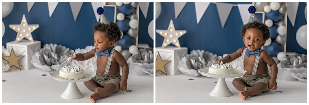 baby boy cake smash session with navy and white set